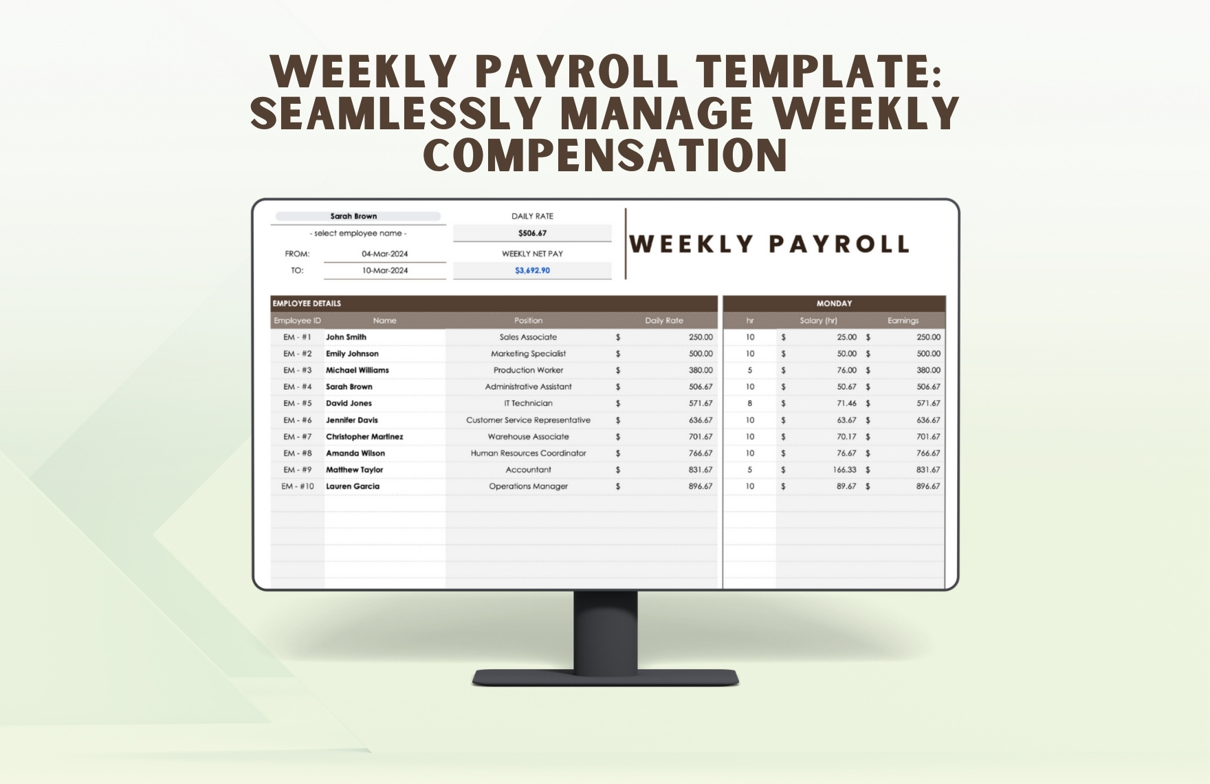 Weekly Payroll Template In MS Excel Google Sheets Download 
