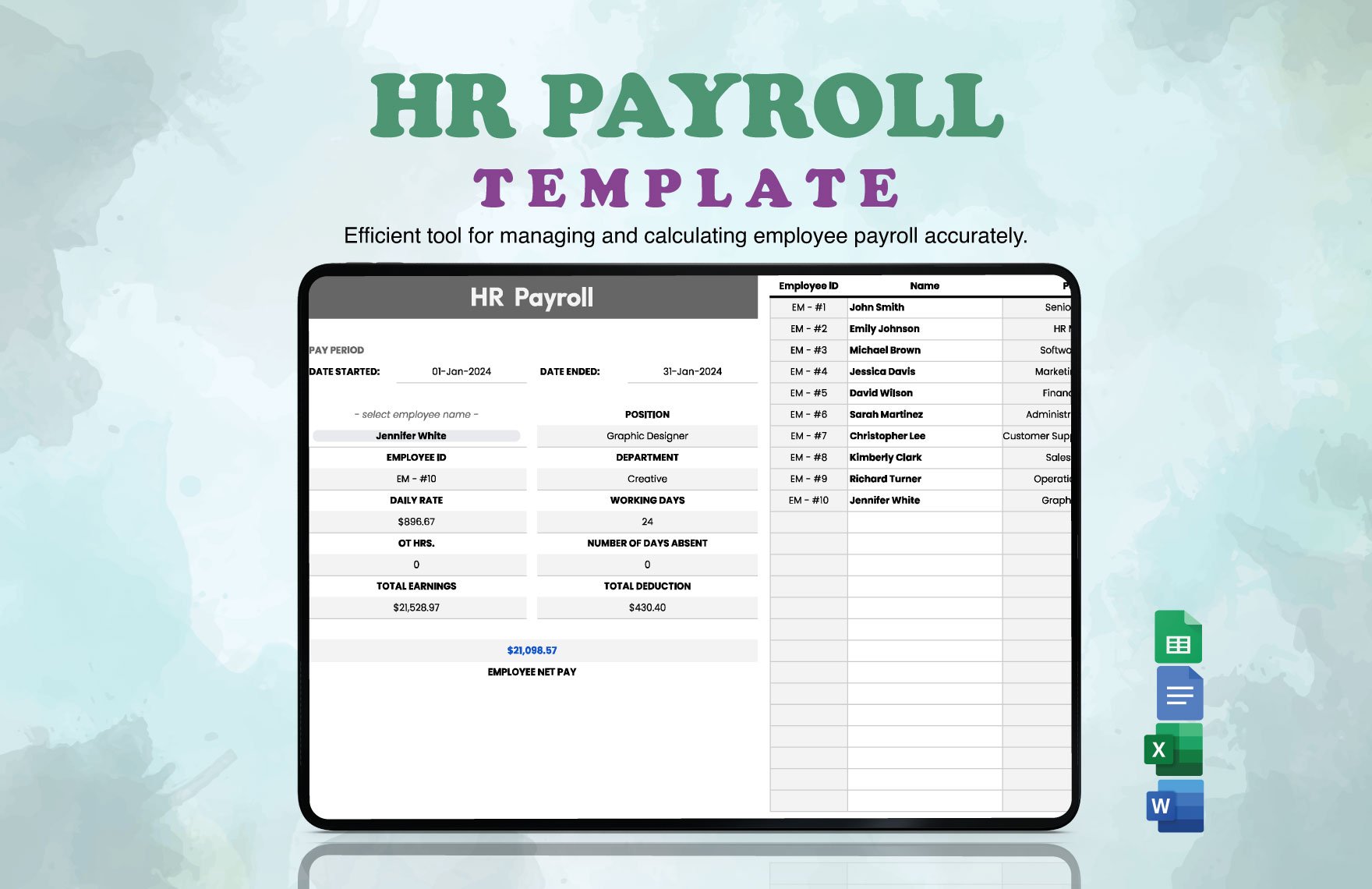 HR Payroll Template in Excel, Google Sheets