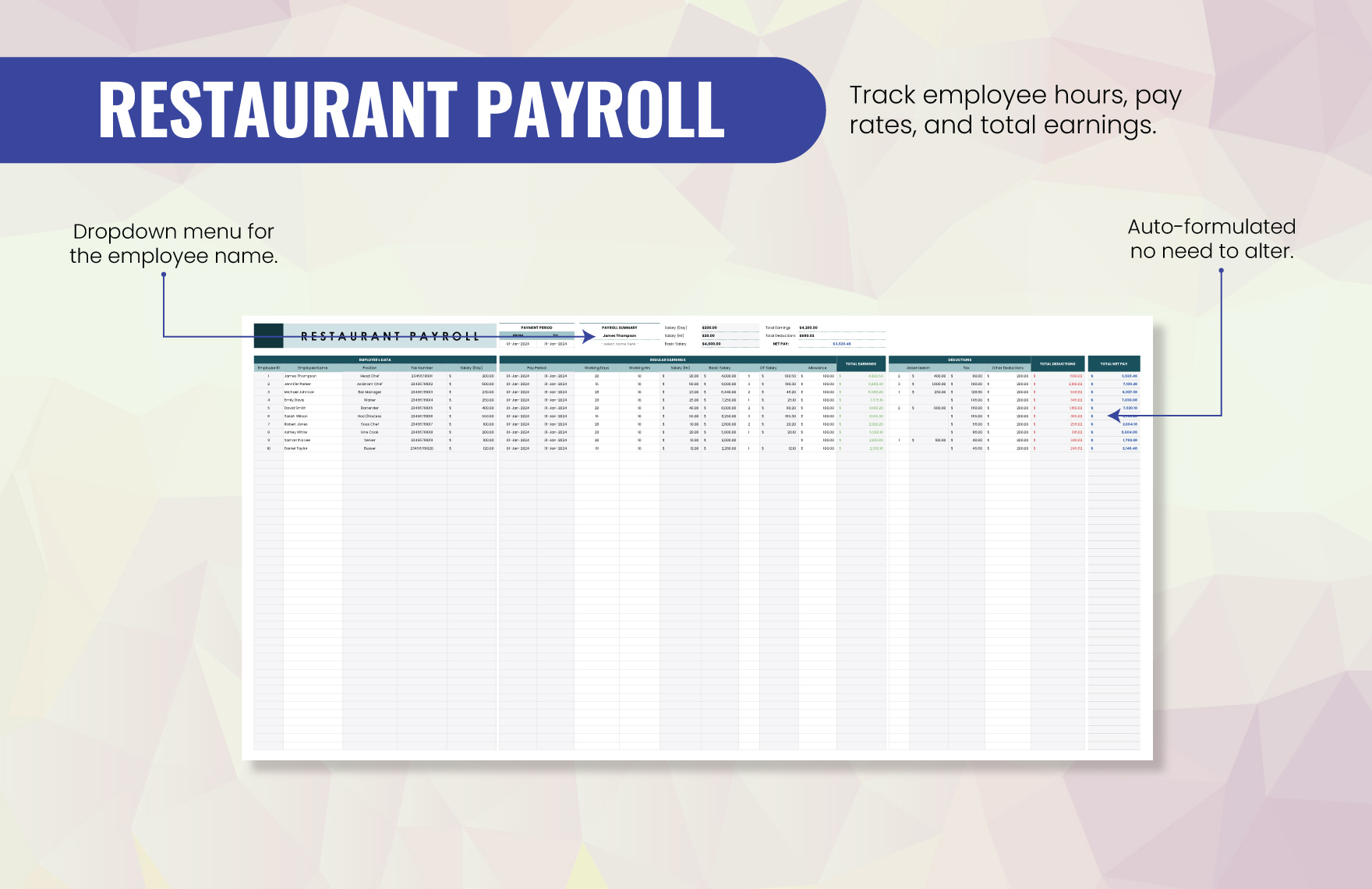 Restaurant Payroll Template