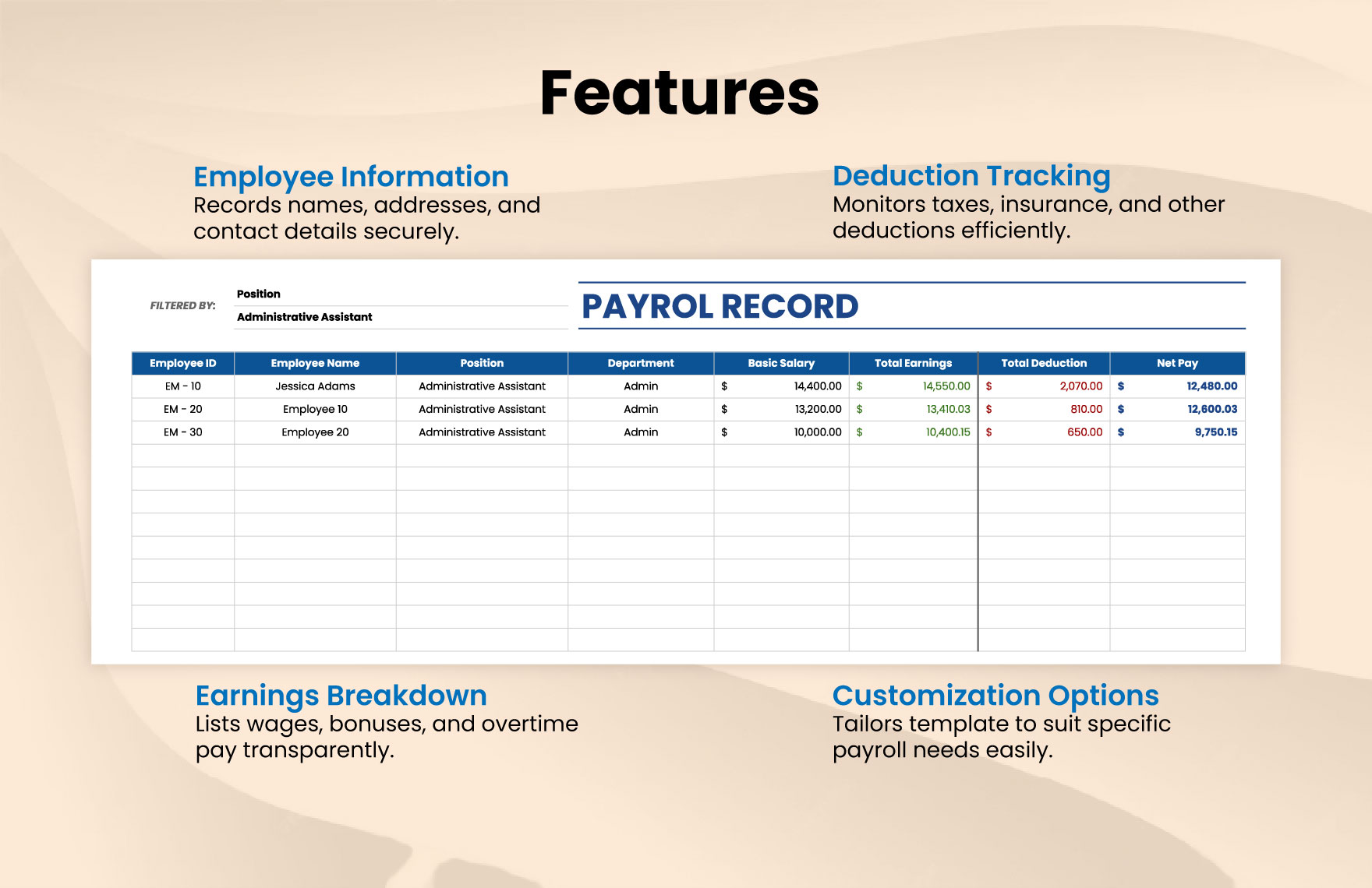 Printable Payroll Record Template
