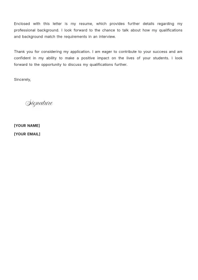 Free Teacher Cover Letter Example Template to Edit Online