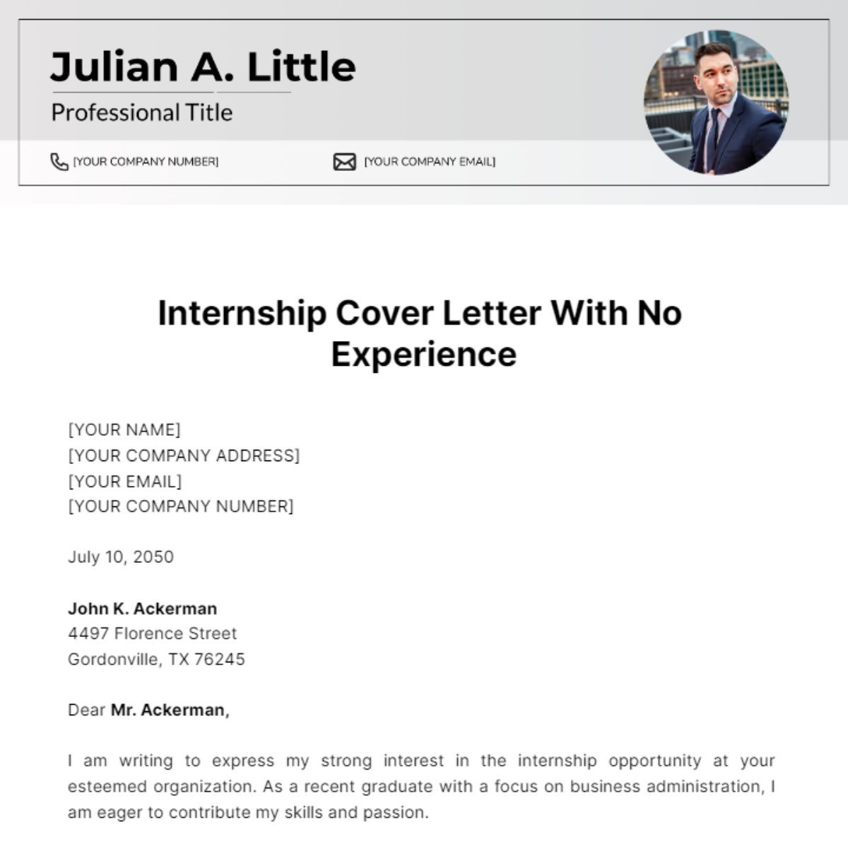Internship Cover Letter With No Experience Template