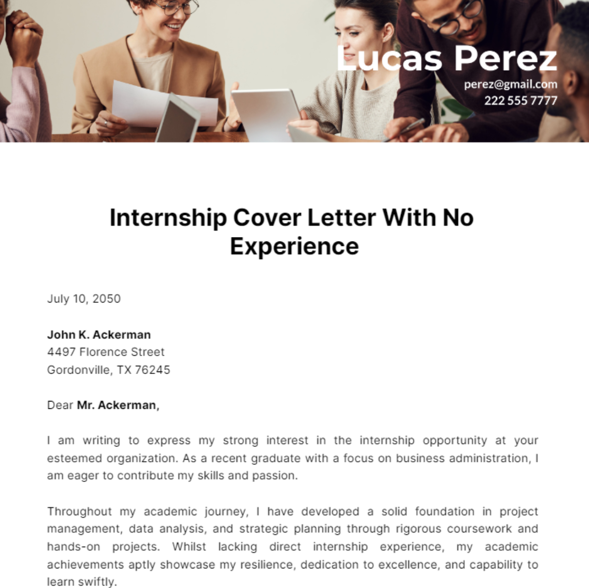 Internship Cover Letter With No Experience Template