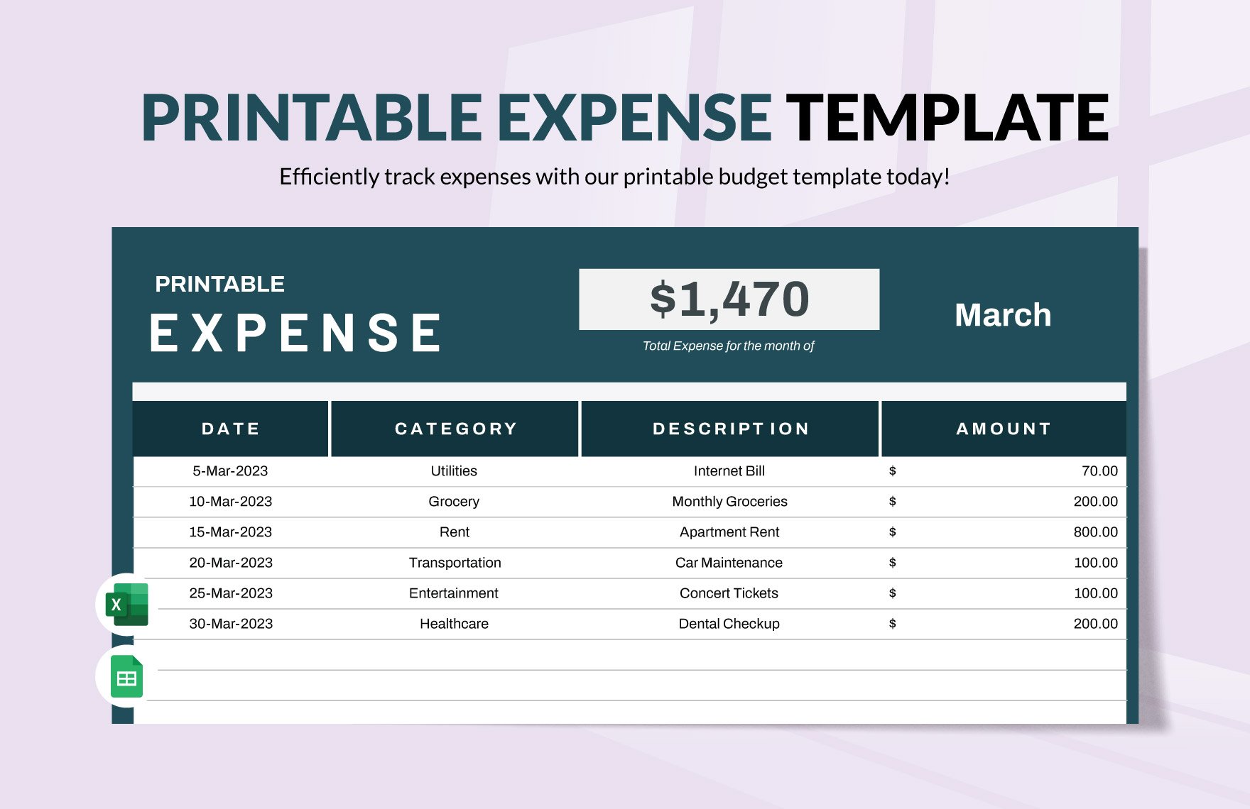 Printable Expense Template in Excel, Google Sheets