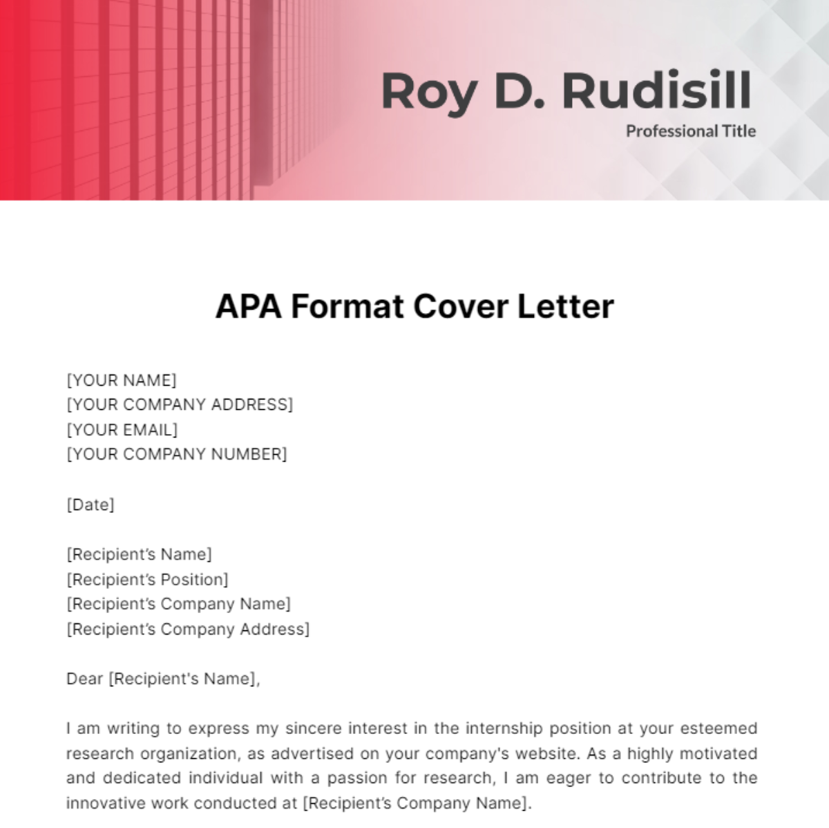 APA Format Cover Letter Template