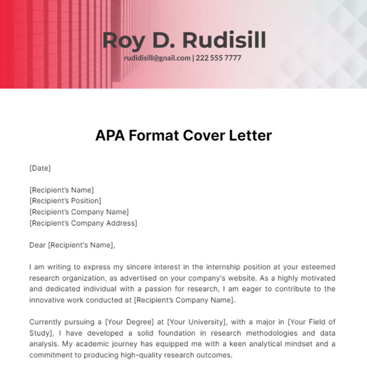 APA Format Cover Letter Template