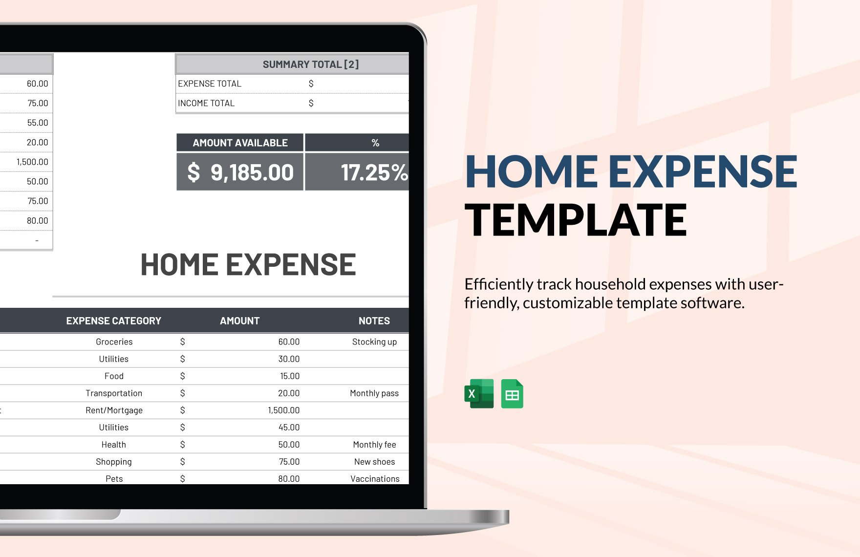 Home Expense Template in Excel, Google Sheets