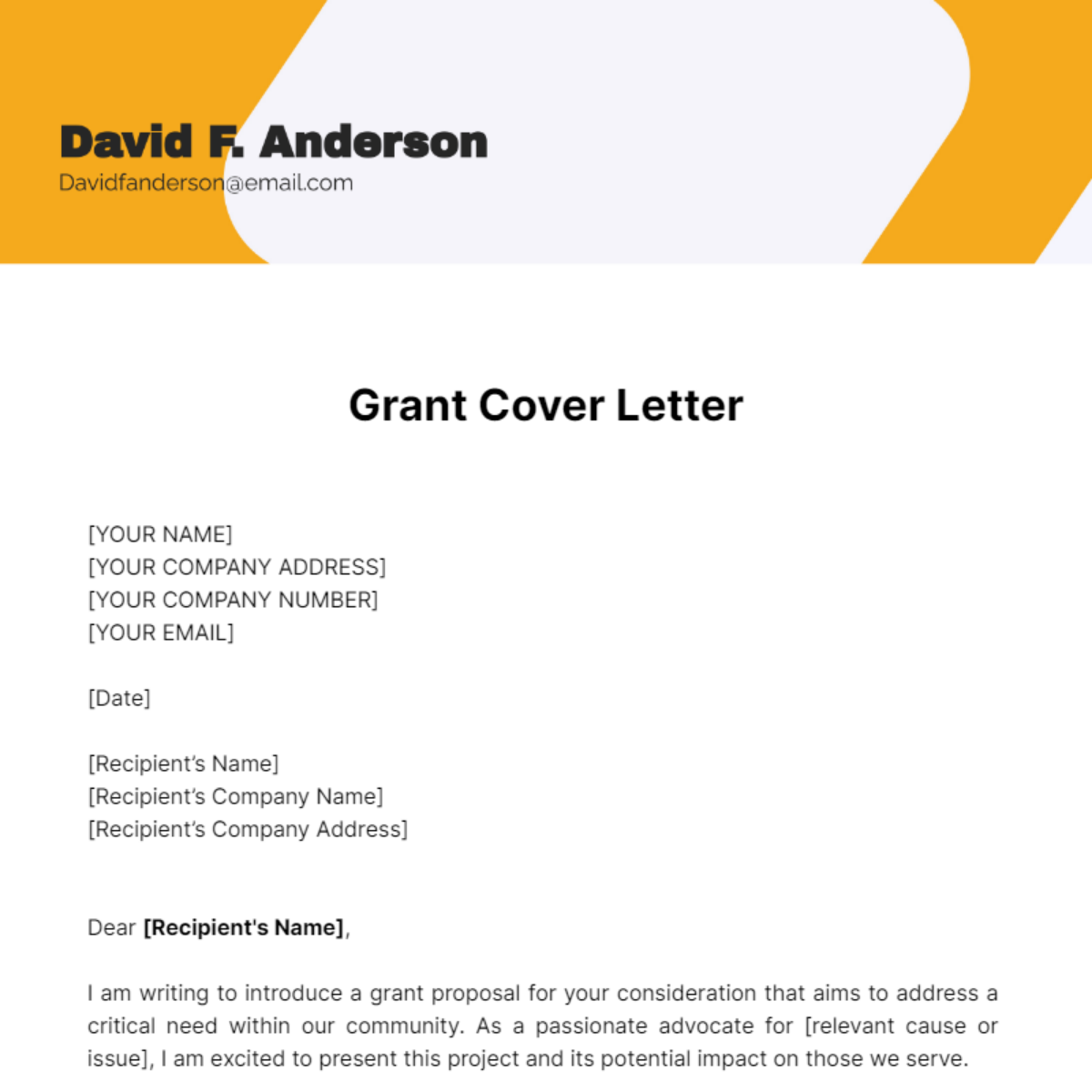 Grant Cover Letter Template