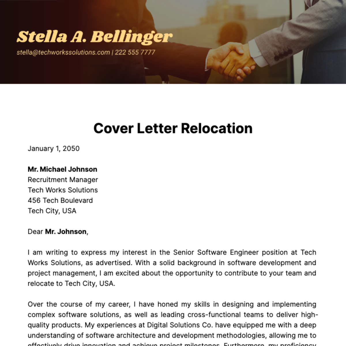Cover Letter Relocation Template