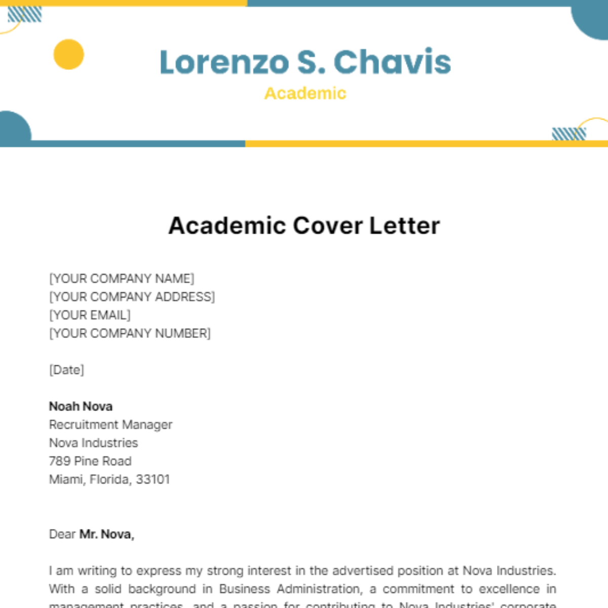 Academic Cover Letter Template