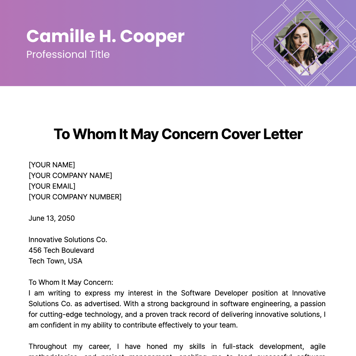 To Whom It May Concern Cover Letter Template