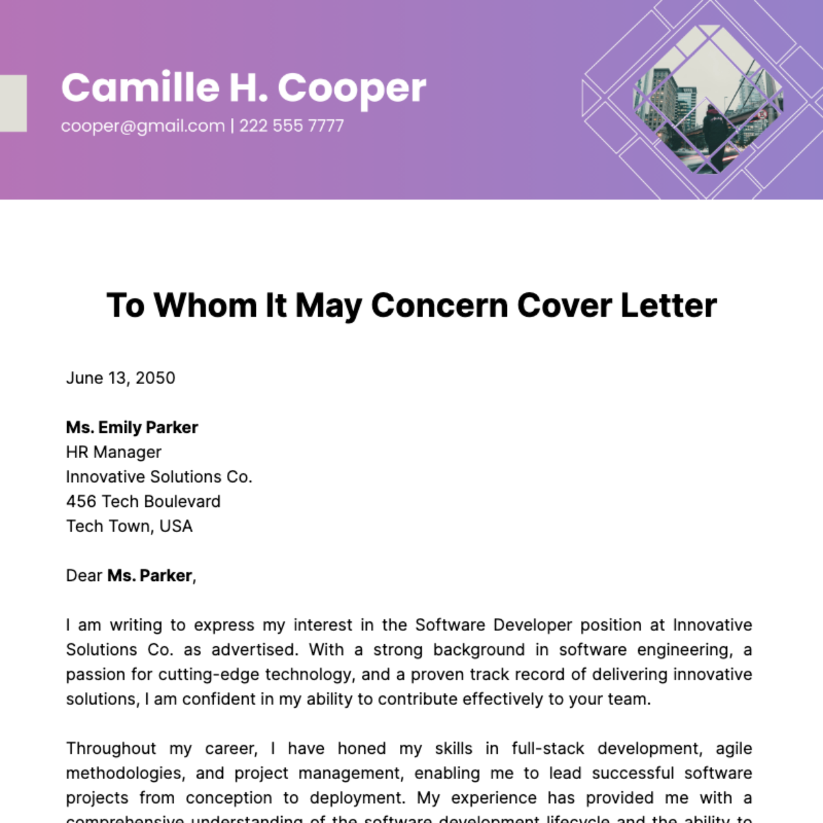To Whom It May Concern Cover Letter Template