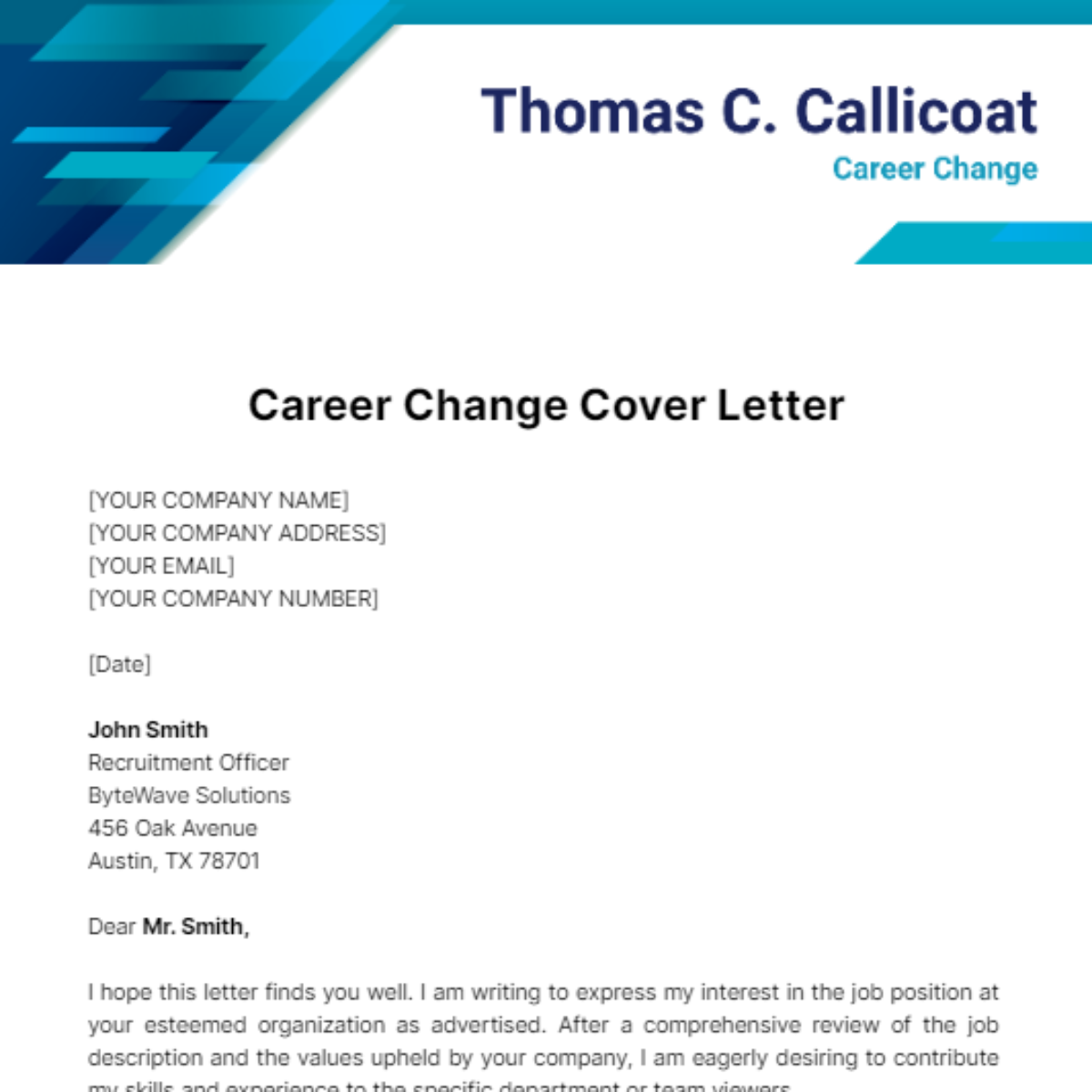 Career Change Cover Letter Template