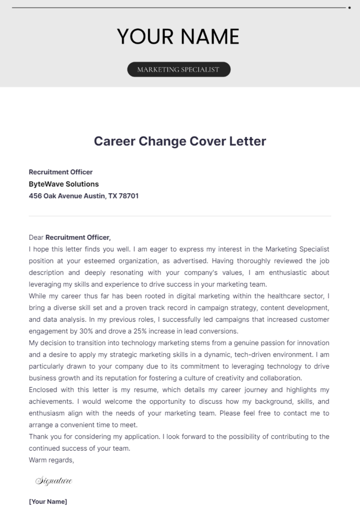 Career Change Cover Letter - Edit Online & Download