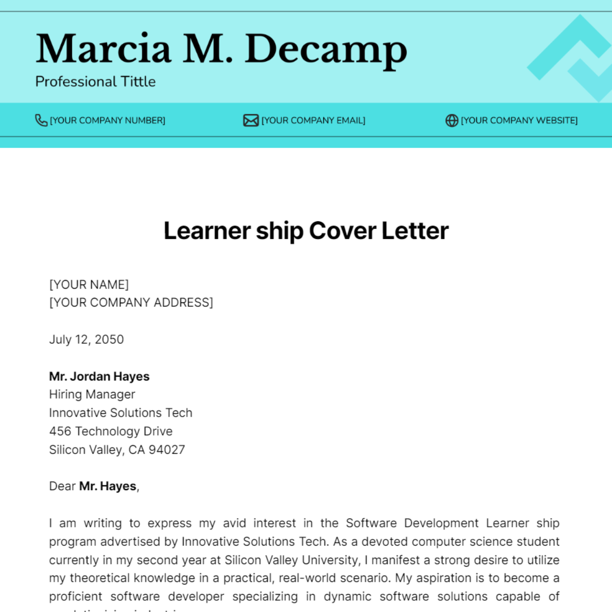 Learner ship Cover Letter Template