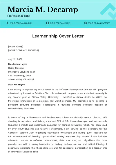 Free Learner ship Cover Letter Template to Edit Online