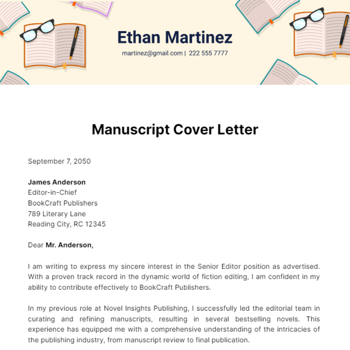 Manuscript Cover Letter Template