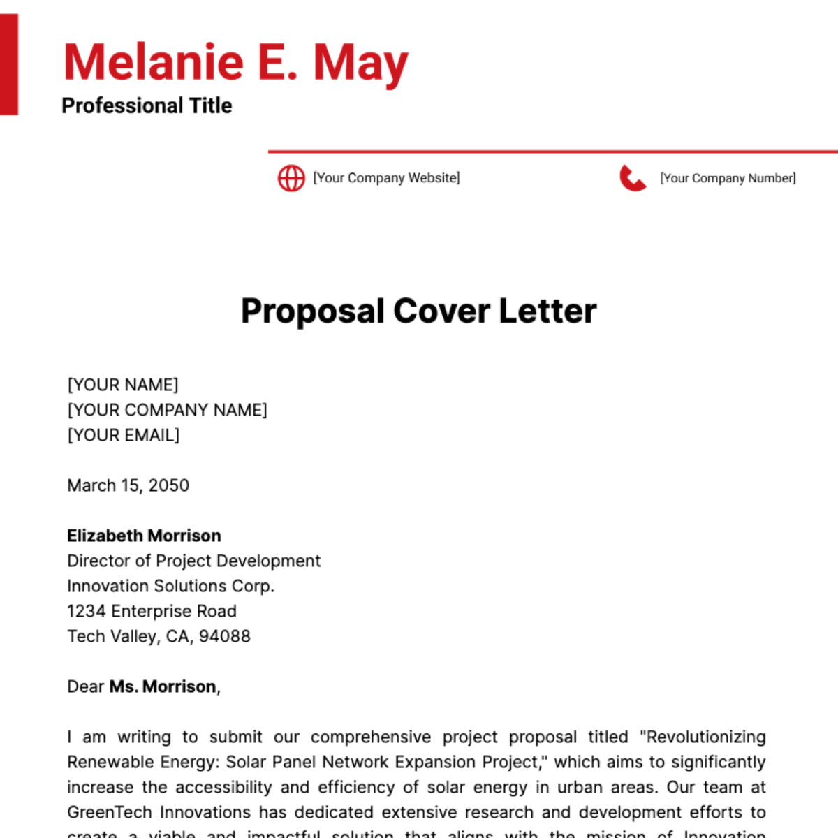 Proposal Cover Letter Template