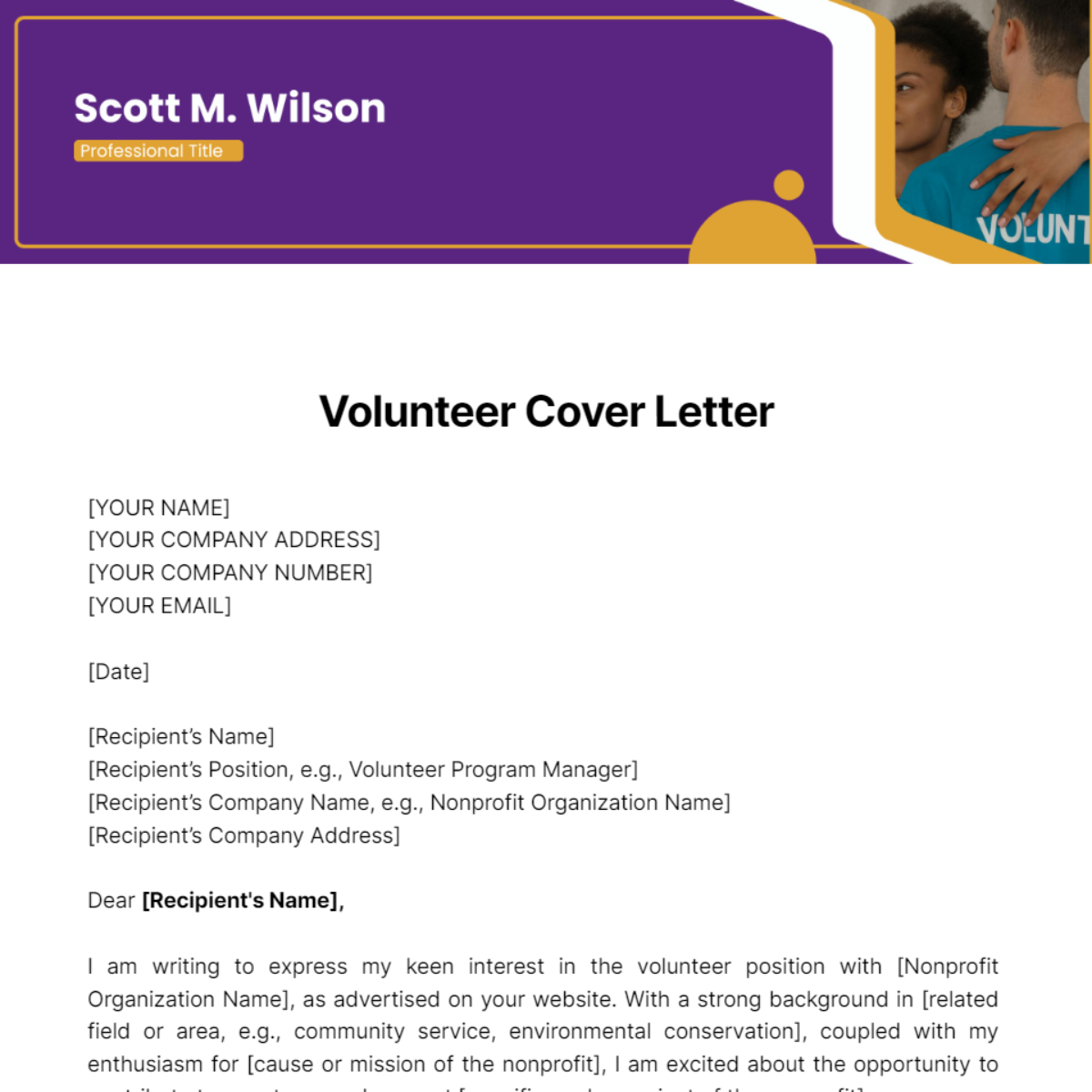 Volunteer Cover Letter Template
