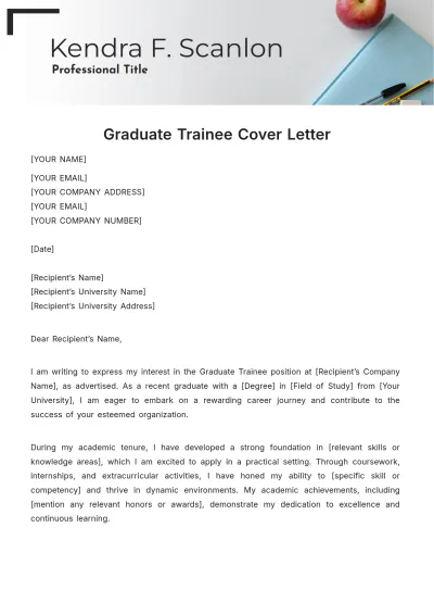 Free Graduate Trainee Cover Letter  Template to Edit Online