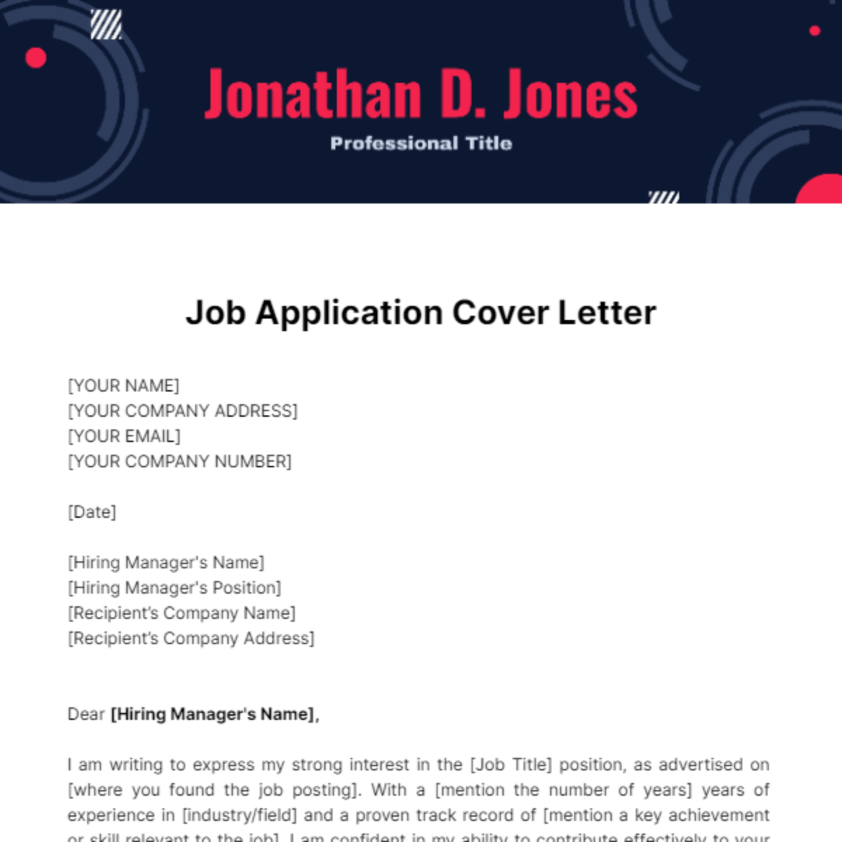 Job Application Cover Letter Template
