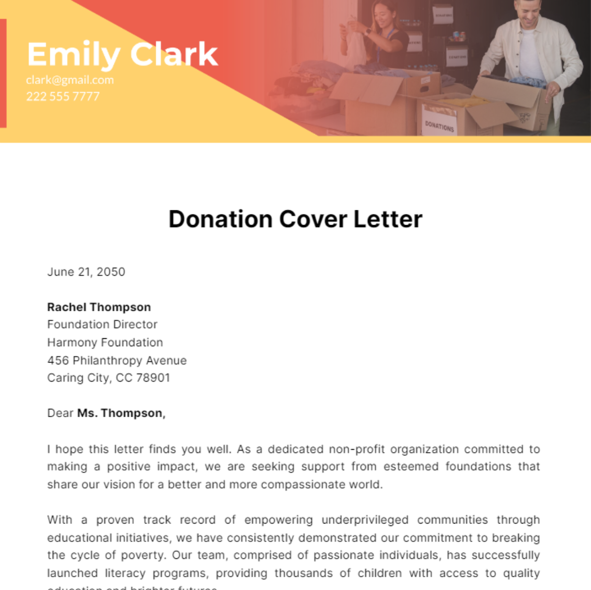 Donation Cover Letter Template