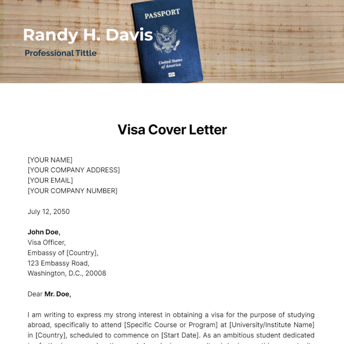 Visa Cover Letter Template