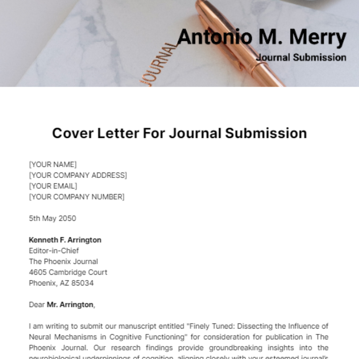 Cover Letter For Journal Submission Template