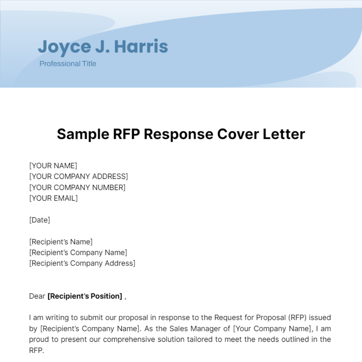 Sample RFP Response Cover Letter Template