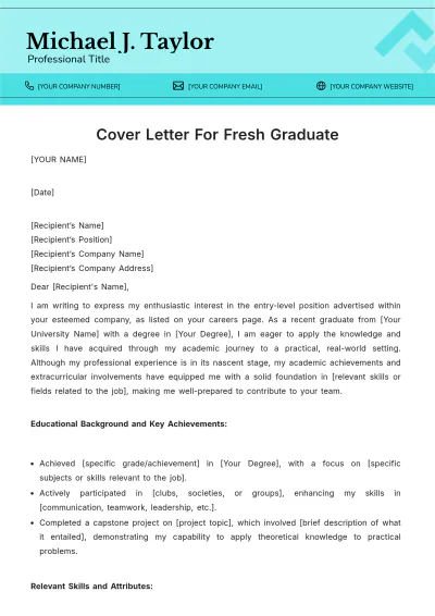 Free Cover Letter For Fresh Graduate Template to Edit Online
