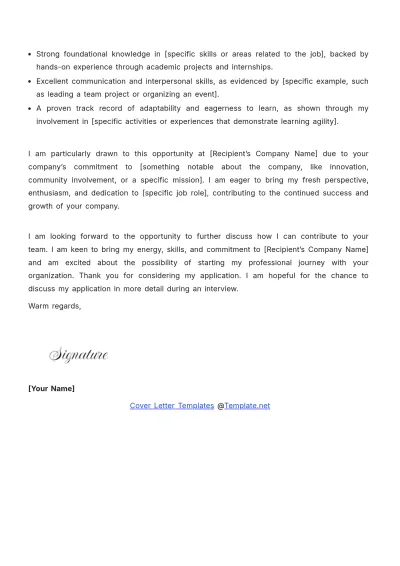 Free Cover Letter For Fresh Graduate Template to Edit Online