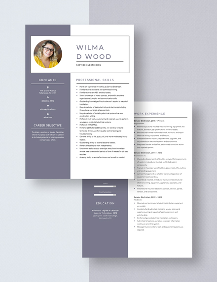 Service Electrician Resume Download