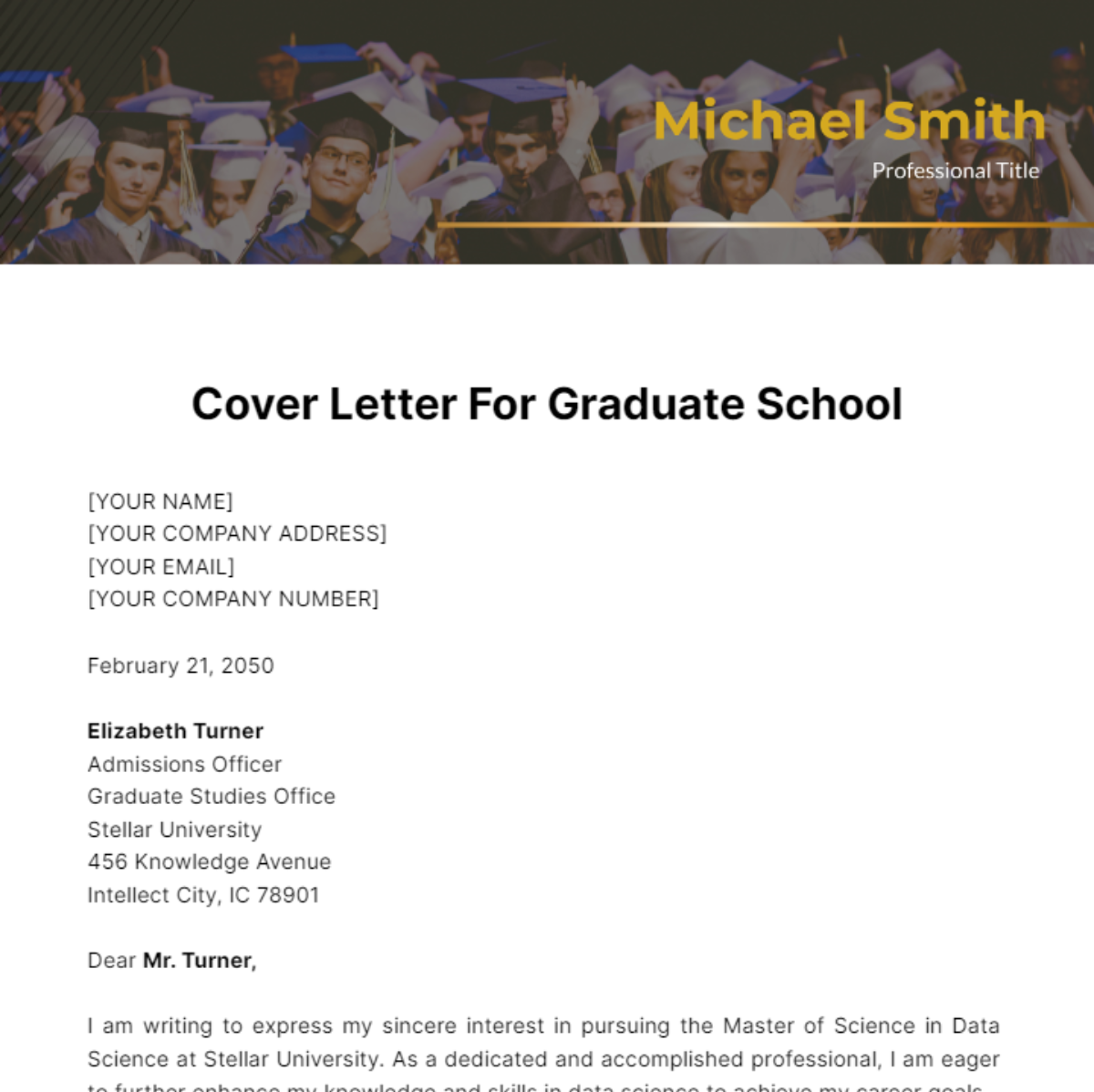 Cover Letter For Graduate School Template
