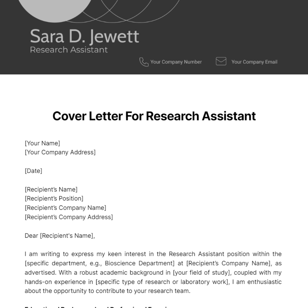Cover Letter For Research Assistant Template