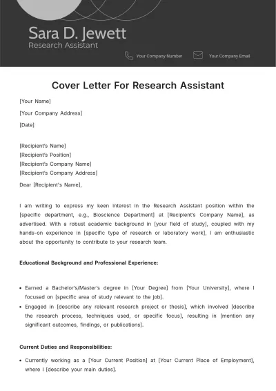 Free Cover Letter For Research Assistant Template to Edit Online