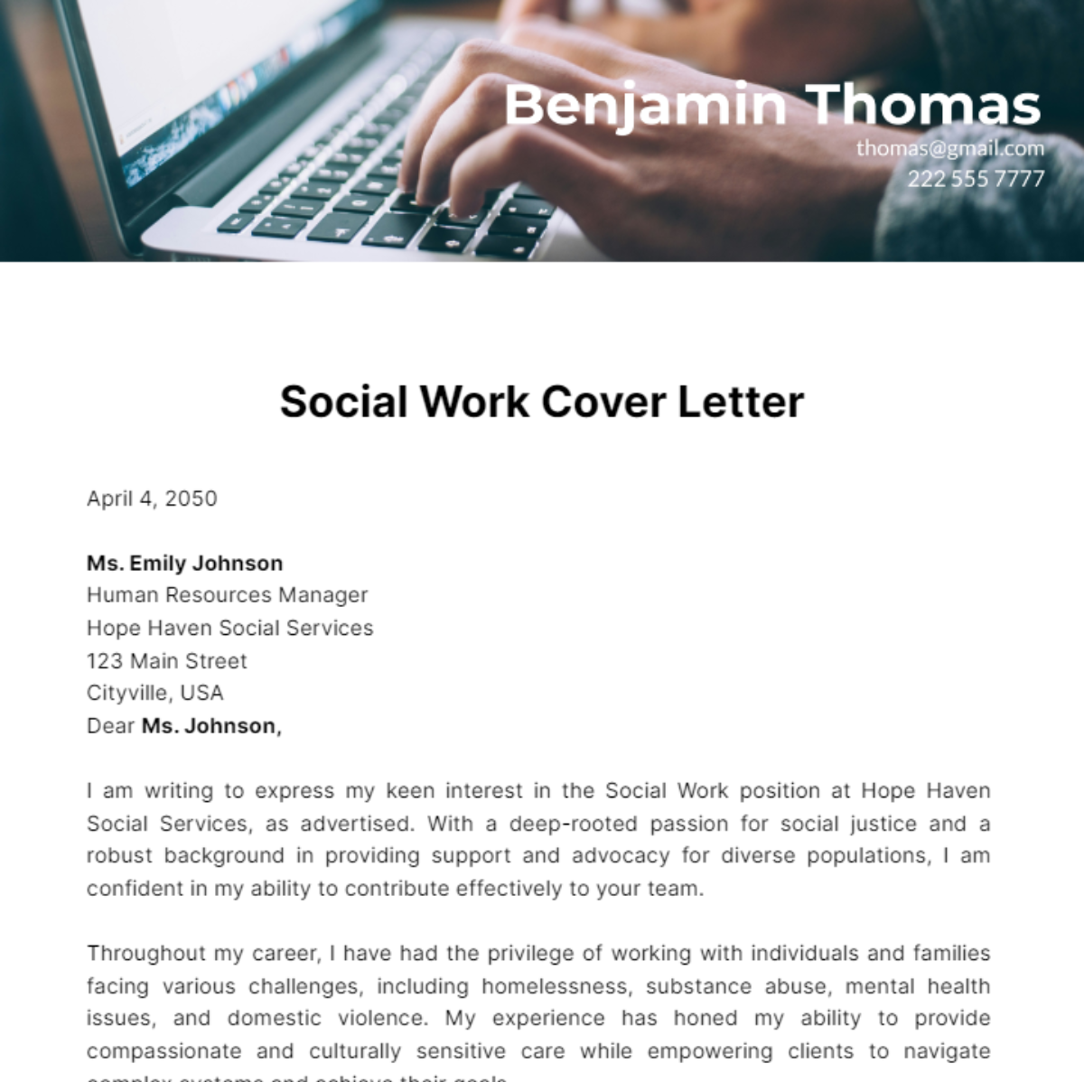 Social Work Cover Letter Template