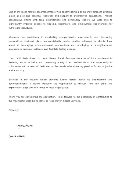 Free Social Work Cover Letter Template to Edit Online