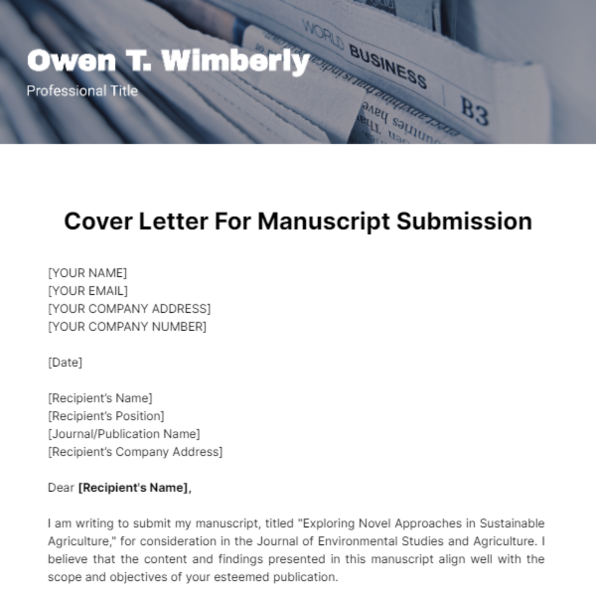 Cover Letter For Manuscript Submission Template