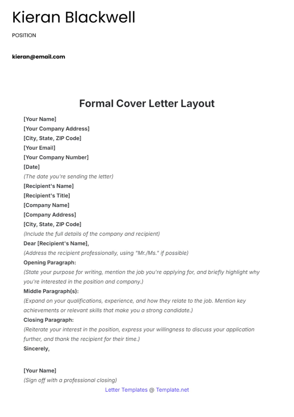 Free Formal Cover Letter Layout Template