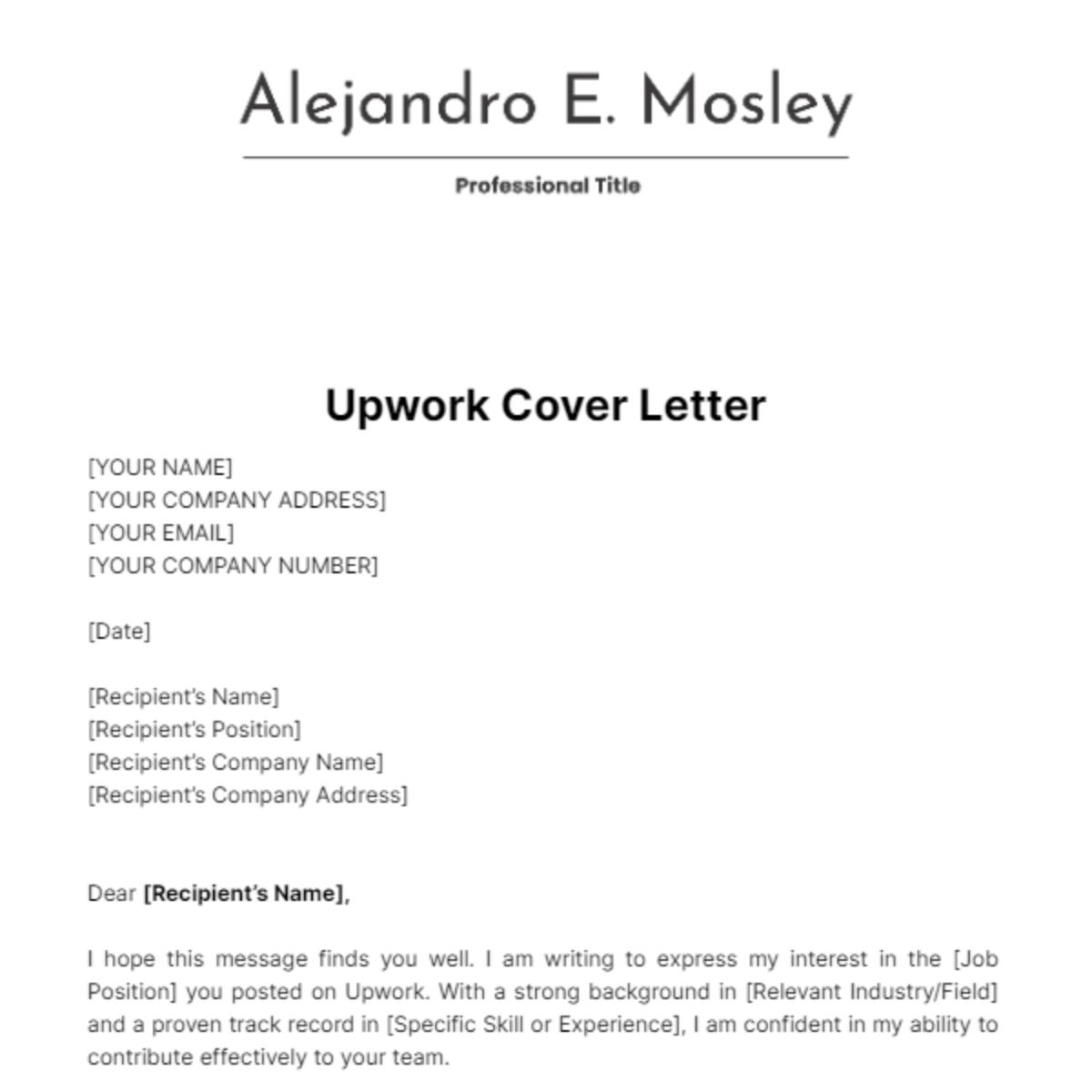 Upwork Cover Letter Template