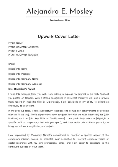 Free Upwork Cover Letter Template to Edit Online
