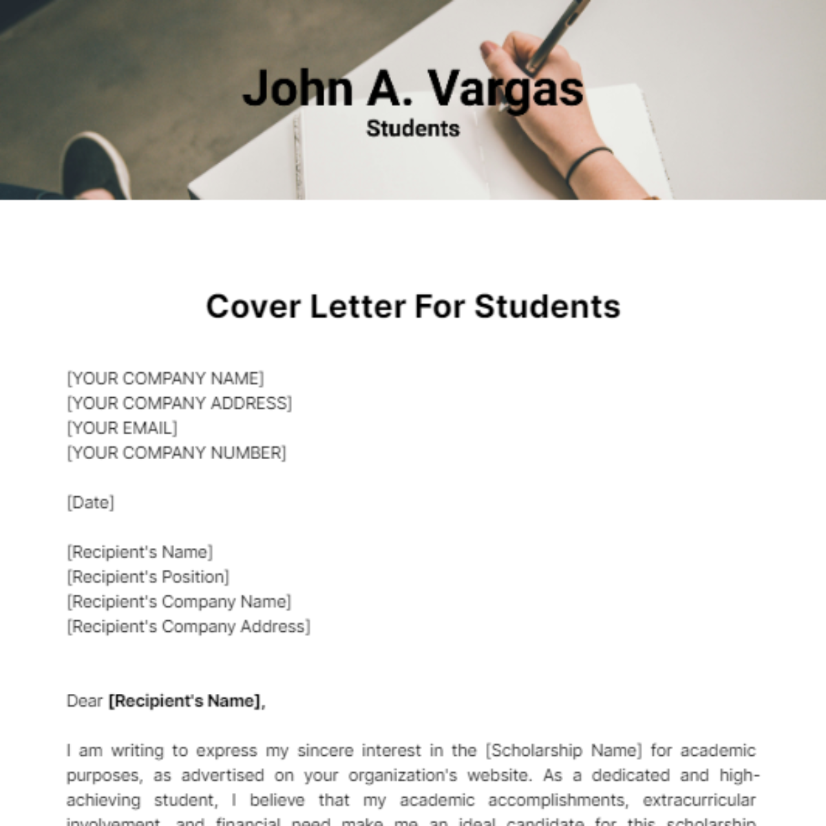 Cover Letter For Students Template