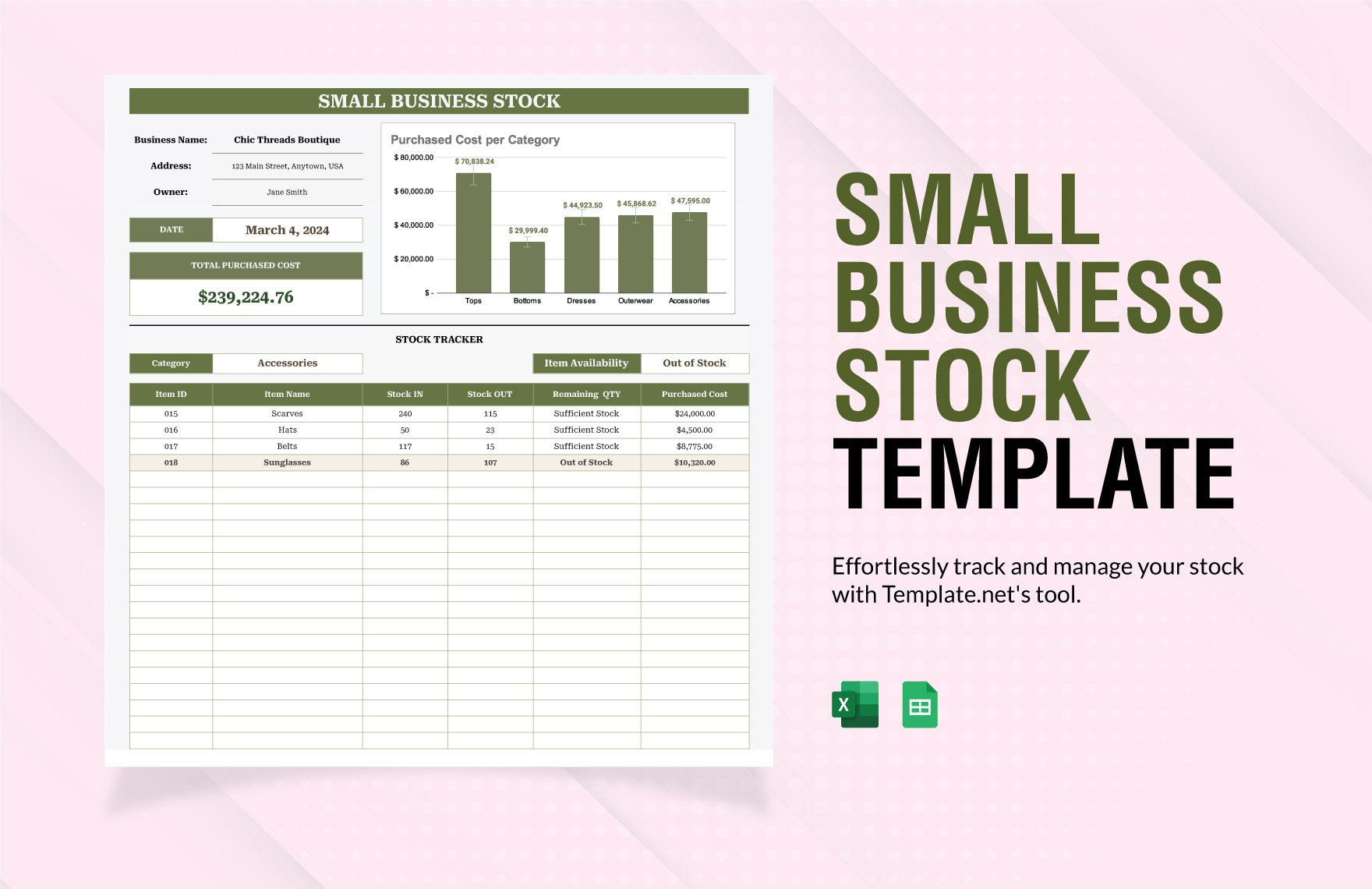 Small Business Stock Template in Excel, Google Sheets