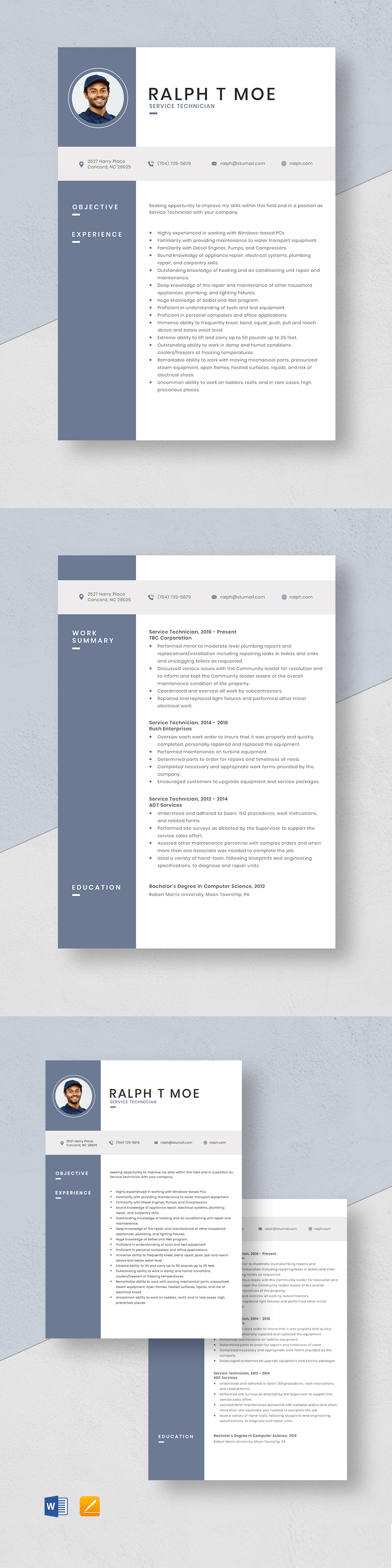 Computer Service Technician Resume Template Word, Apple Pages