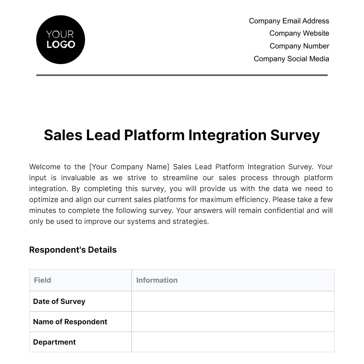 Free Sales Lead Platform Integration Survey Template