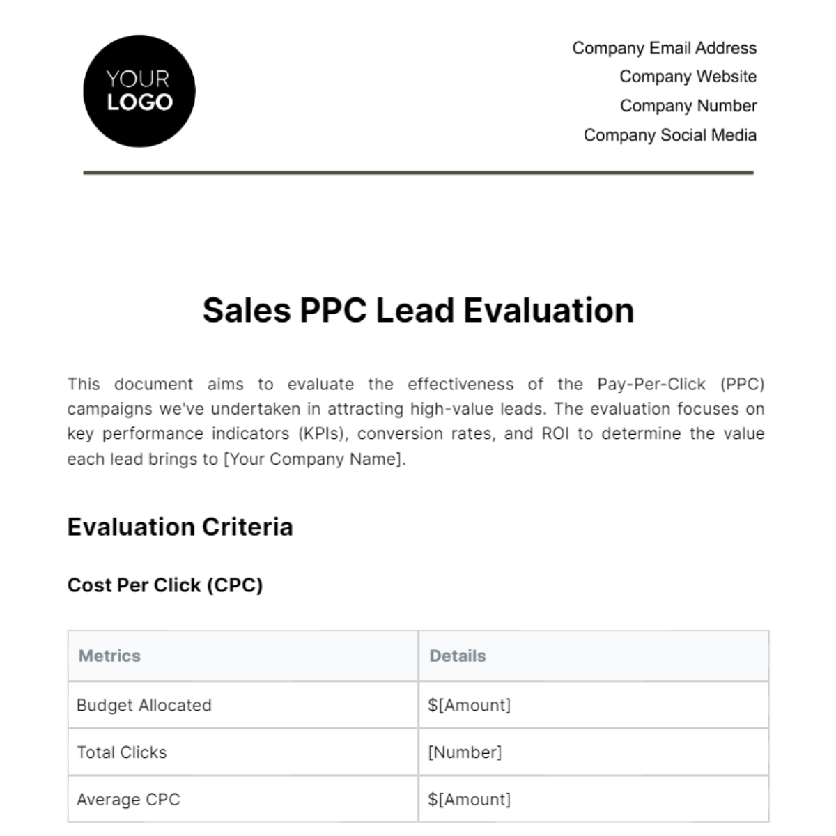 Sales PPC Lead Evaluation Template