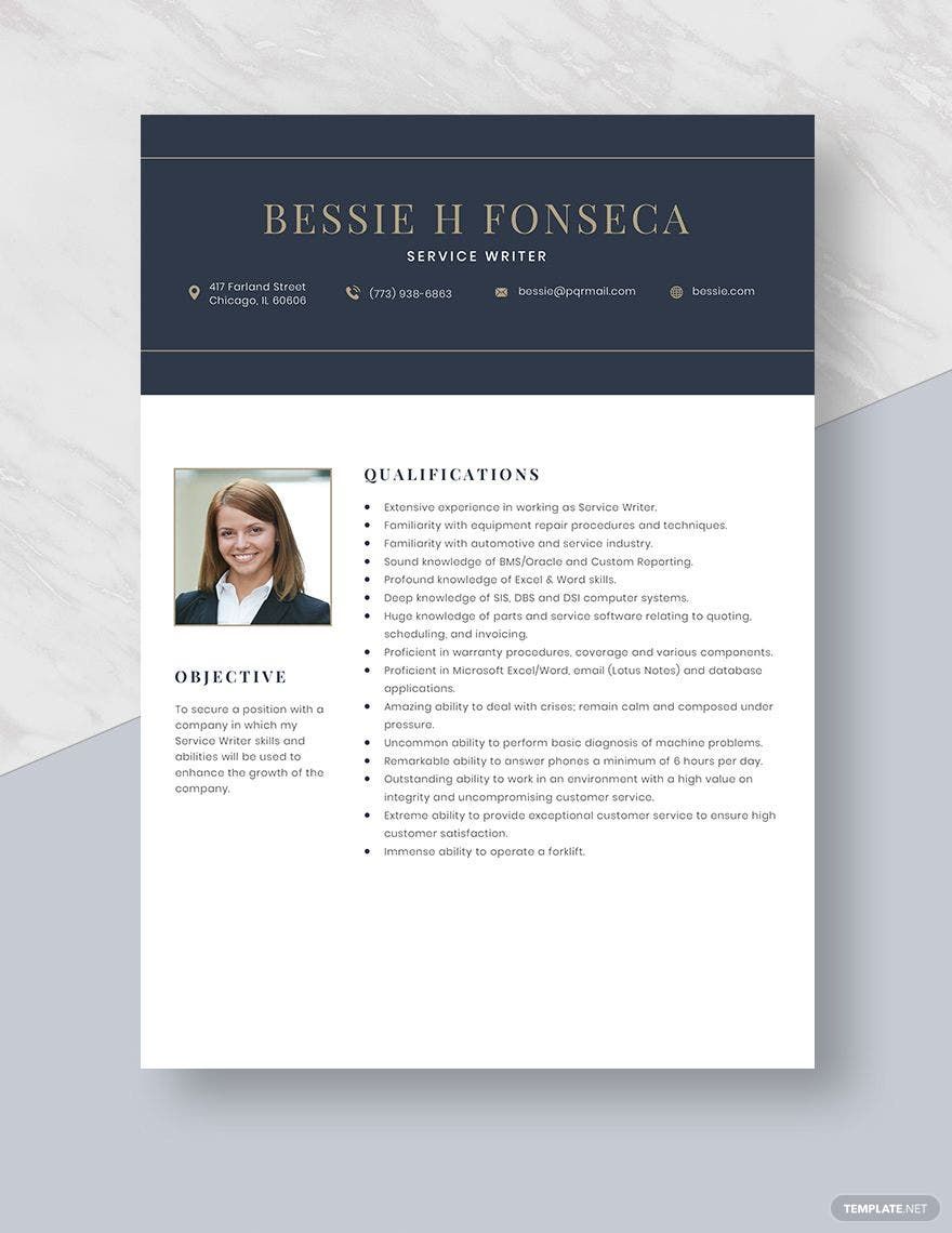 Service Writer Resume Template