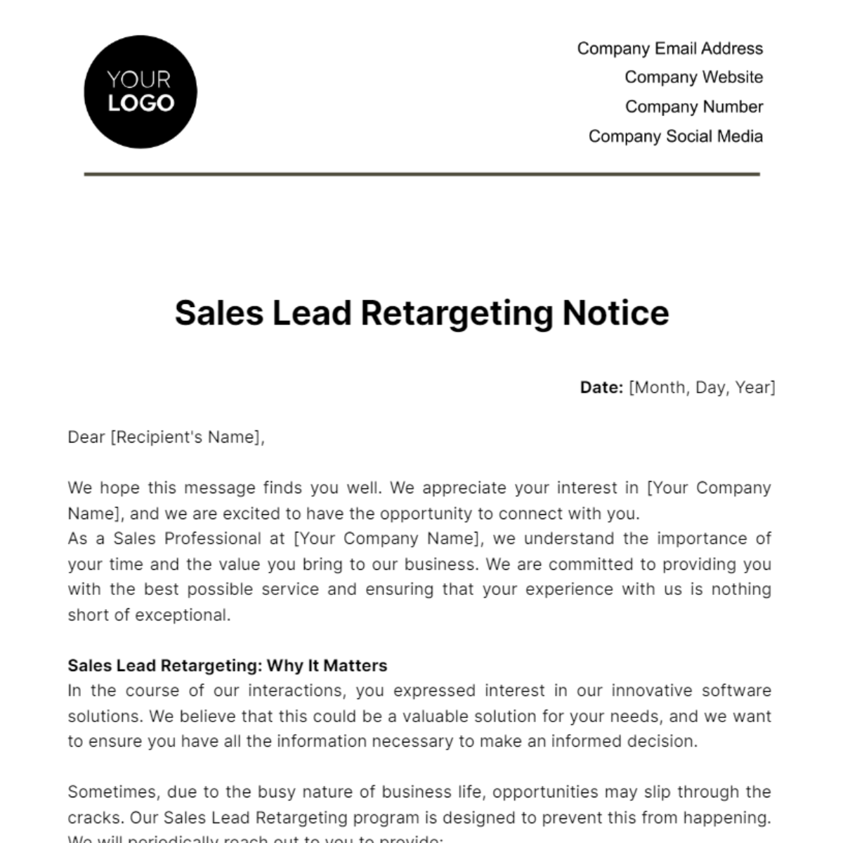 Sales Lead Retargeting Notice Template