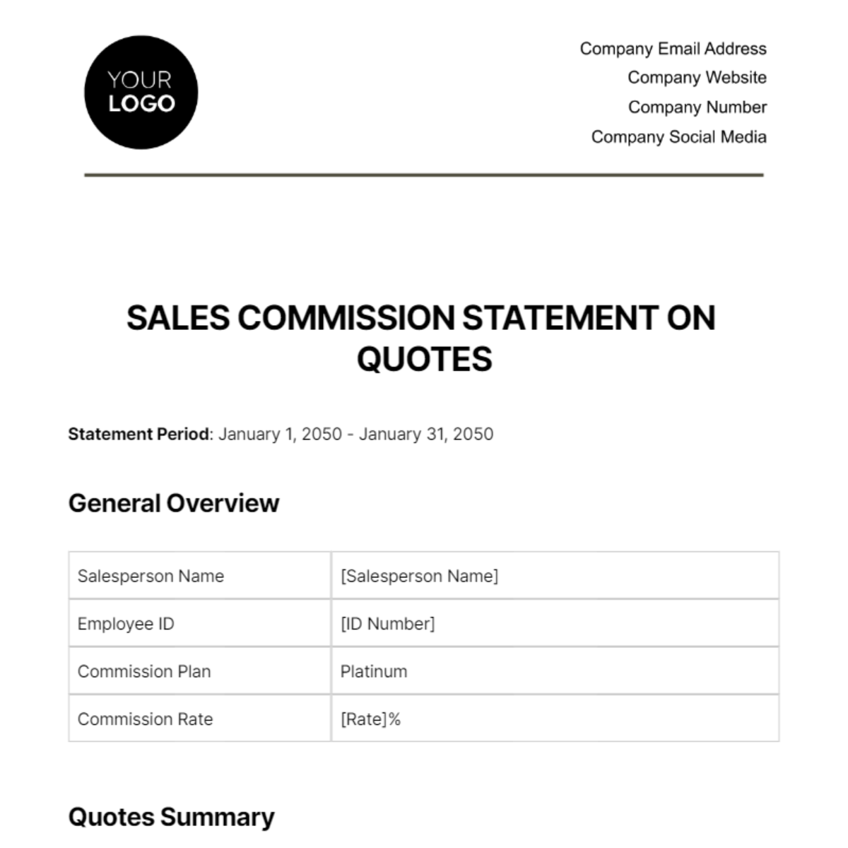 Sales Commission Statement on Quotes Template