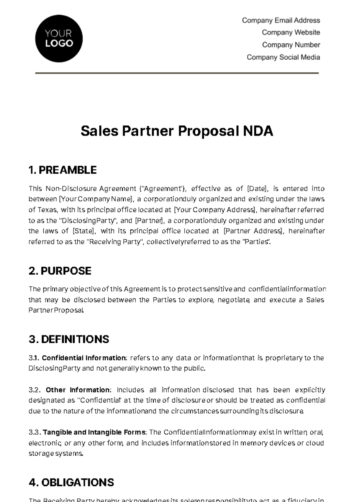 Sales Partner Proposal NDA Template